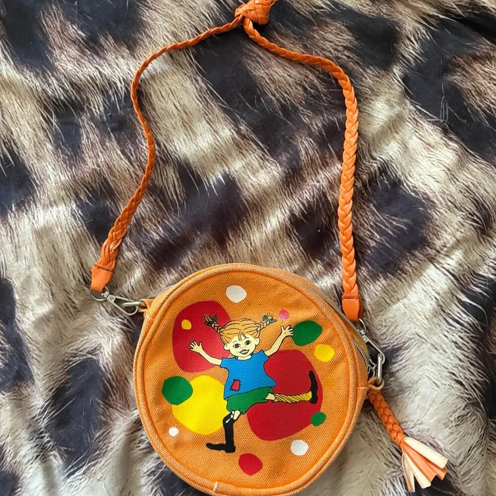 Pippi Longstocking x Martinex Round Crossbody Bag Orange Canvas Purse Finland